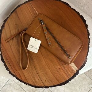 Free People Distressed Vegan Wallet Brown Zipper MSRP $58 New w/Tags